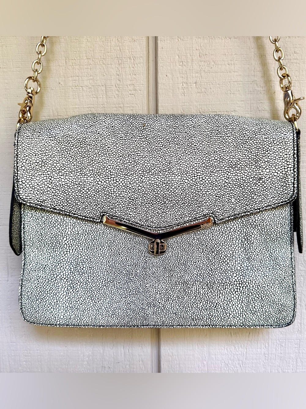 Botkier Stingray-Look Embossed Leather Bag Champagne Gold Hardware